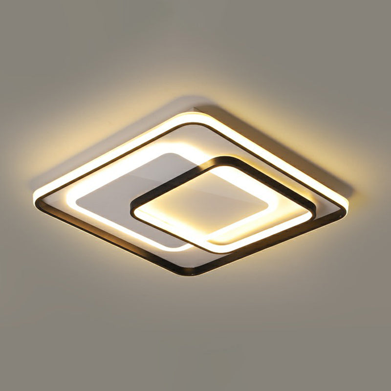 Modern Led Ceiling Lamp - Black Flush - Mount Light Fixture With Acrylic Shade / 20.5’ Remote