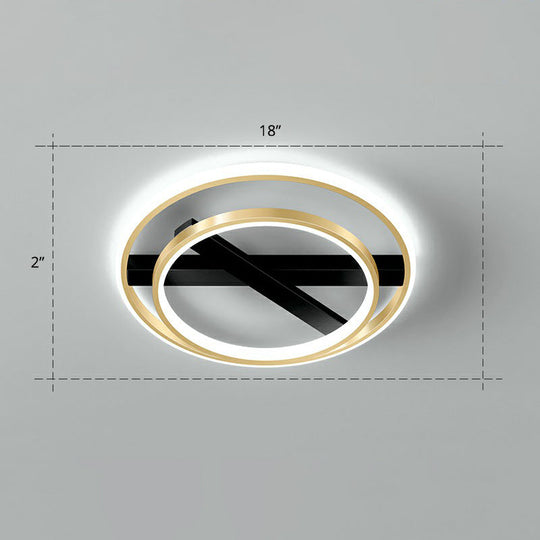 Sleek Geometrical Flush Ceiling Light In Black - Gold Finish - Simplicity Acrylic Flushmount For