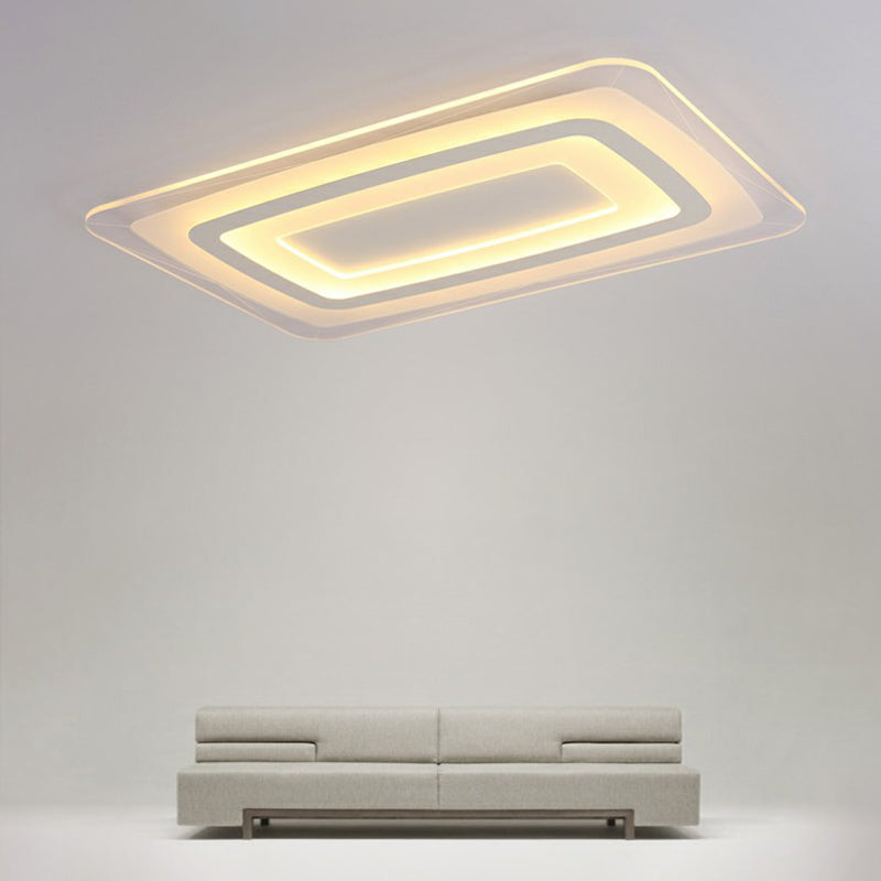White Minimalist Led Flush Light: Ultrathin Rectangular Acrylic Ceiling Lamp For Living Room / 35.5’