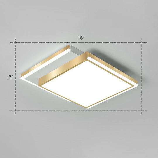 Minimalistic Gold Led Ceiling Light For Living Room - Rectangle Shaped Acrylic Flush Mount / 16