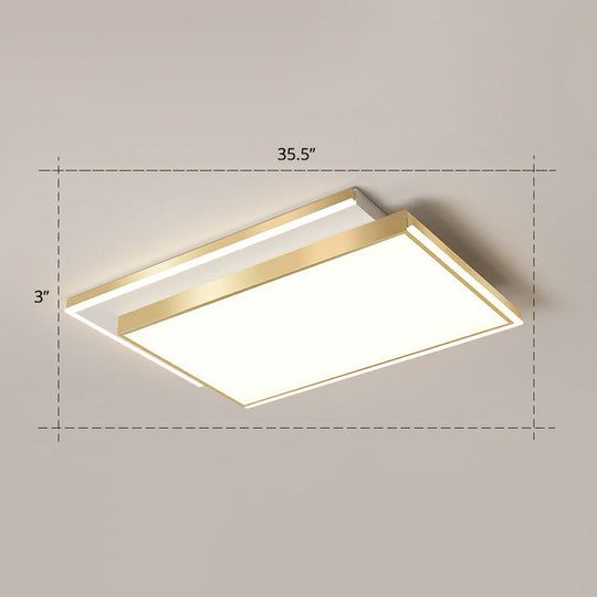 Minimalistic Gold Led Ceiling Light For Living Room - Rectangle Shaped Acrylic Flush Mount /