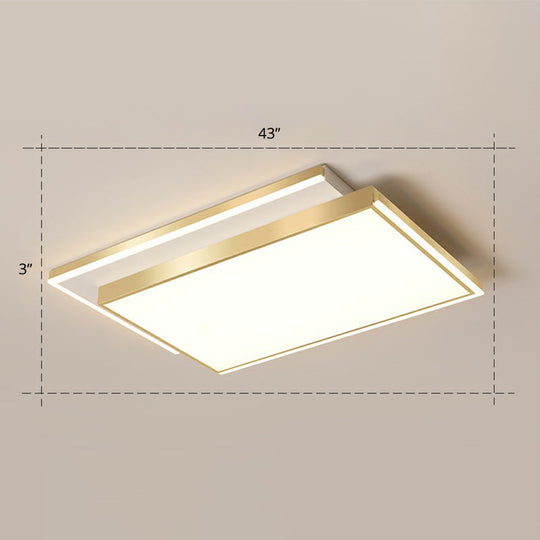 Minimalistic Gold Led Ceiling Light For Living Room - Rectangle Shaped Acrylic Flush Mount / 43 Warm