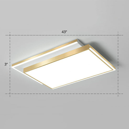 Minimalistic Gold Led Ceiling Light For Living Room - Rectangle Shaped Acrylic Flush Mount / 43’