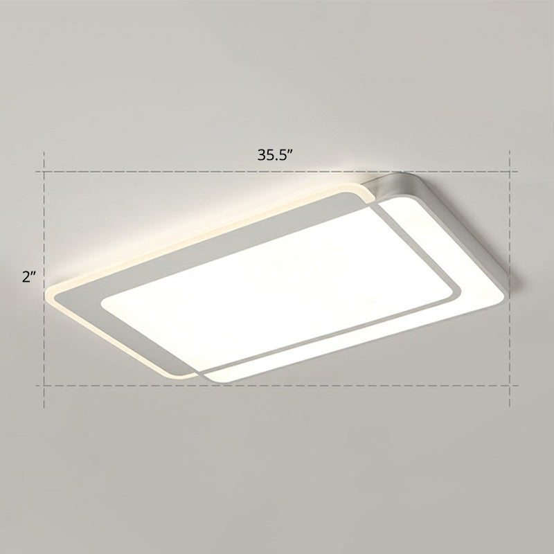 Minimalist White Led Flush Mount Ceiling Light With Acrylic Diffuser / 35.5 Remote Control Stepless