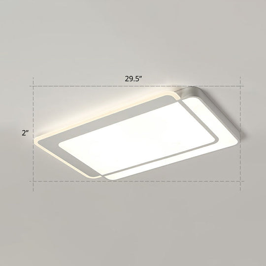 Minimalist White Led Flush Mount Ceiling Light With Acrylic Diffuser / 29.5 Remote Control Stepless