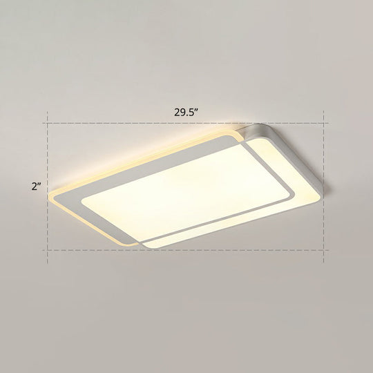Minimalist White Led Flush Mount Ceiling Light With Acrylic Diffuser / 29.5 Warm