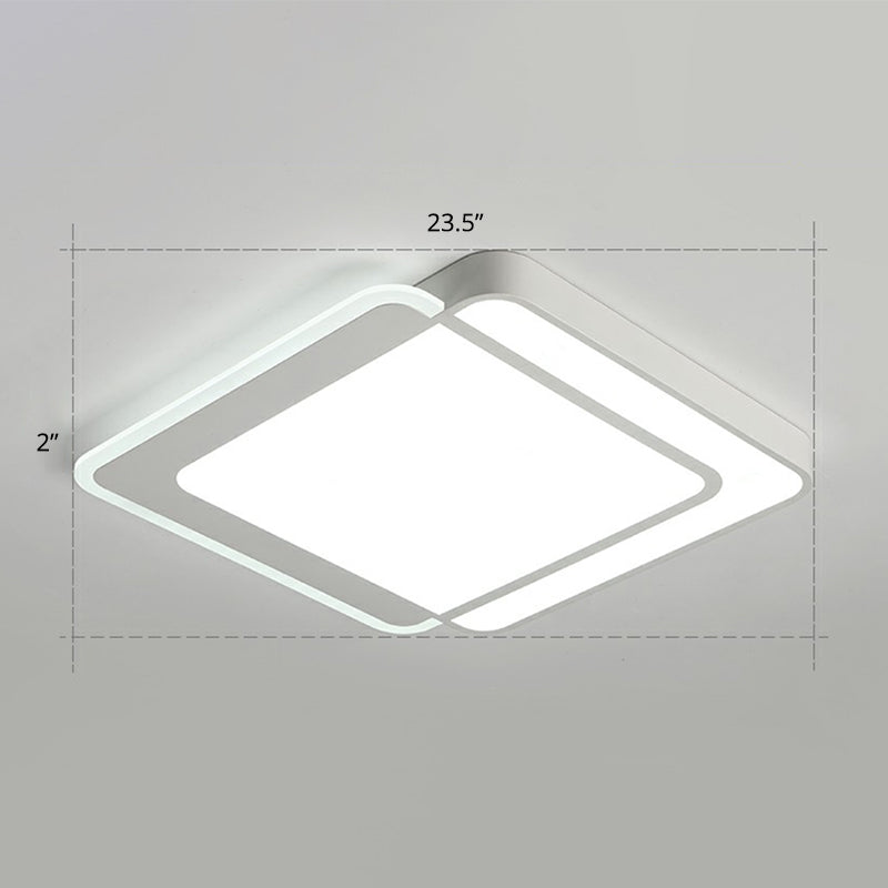 Minimalist White Led Flush Mount Ceiling Light With Acrylic Diffuser / 23.5