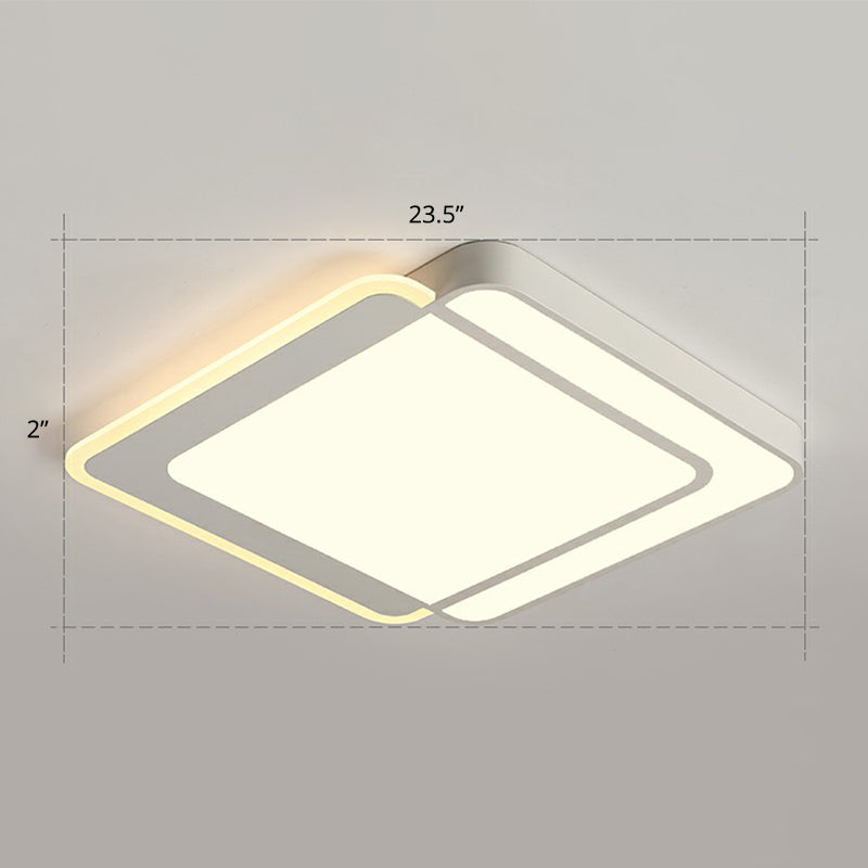Minimalist White Led Flush Mount Ceiling Light With Acrylic Diffuser / 23.5 Warm