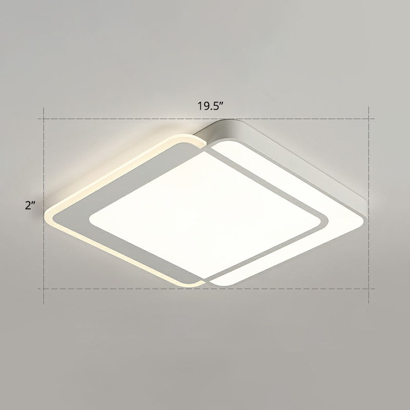Minimalist White Led Flush Mount Ceiling Light With Acrylic Diffuser / 19.5 Remote Control Stepless