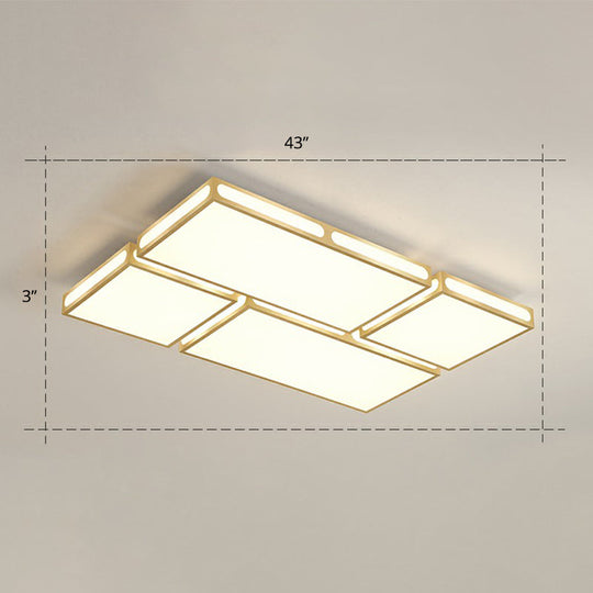 Minimalistic Gold Checked Led Flushmount Ceiling Light For Living Room / 43 Remote Control Stepless