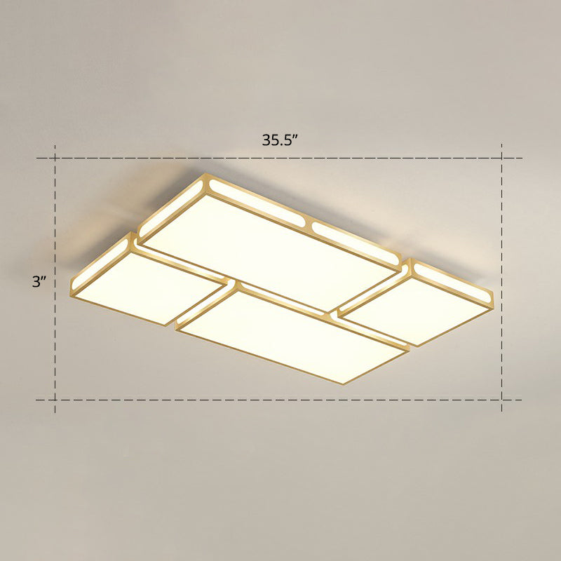 Minimalistic Gold Checked Led Flushmount Ceiling Light For Living Room / 35.5’ Remote Control