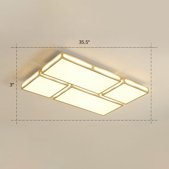 Minimalistic Gold Checked Led Flushmount Ceiling Light For Living Room / 35.5 Warm