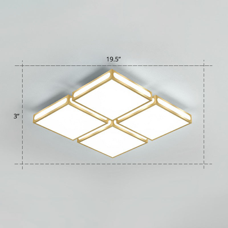 Minimalistic Gold Checked Led Flushmount Ceiling Light For Living Room / 19.5’ White