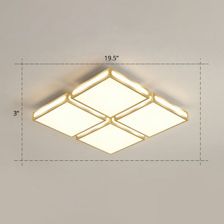 Minimalistic Gold Checked Led Flushmount Ceiling Light For Living Room / 19.5 Remote Control