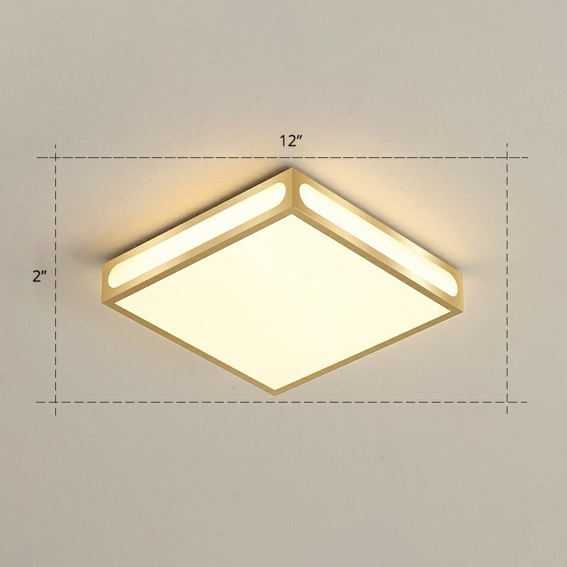 Minimalistic Gold Checked Led Flushmount Ceiling Light For Living Room / 12 Warm