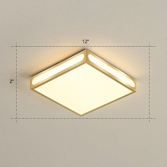 Minimalistic Gold Checked Led Flushmount Ceiling Light For Living Room / 12 Warm
