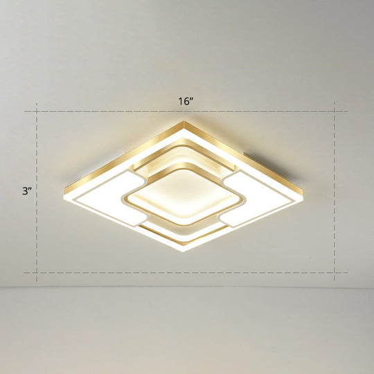 Golden Led Flush Mount Ceiling Light With Metallic Frame - Modern Lighting For Living Room Gold / 16