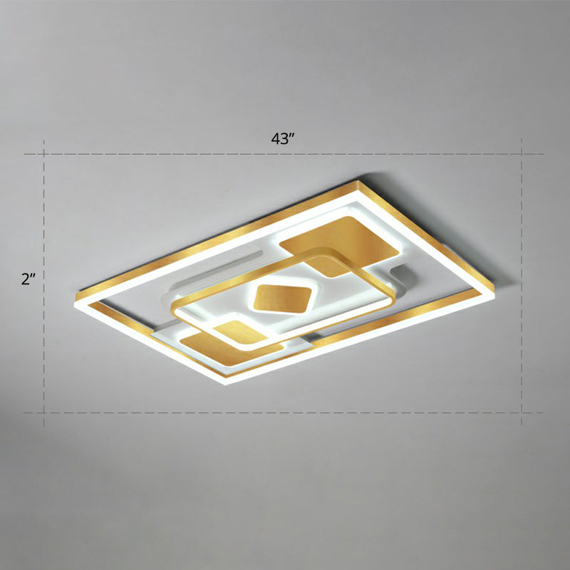 Modern Led Gold Rectangular Flush Mount Ceiling Light With Acrylic Shade / 43 White