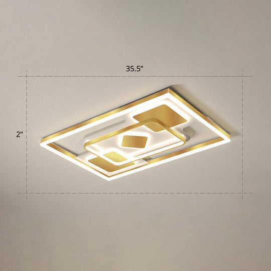 Modern Led Gold Rectangular Flush Mount Ceiling Light With Acrylic Shade / 35.5’ Remote Control