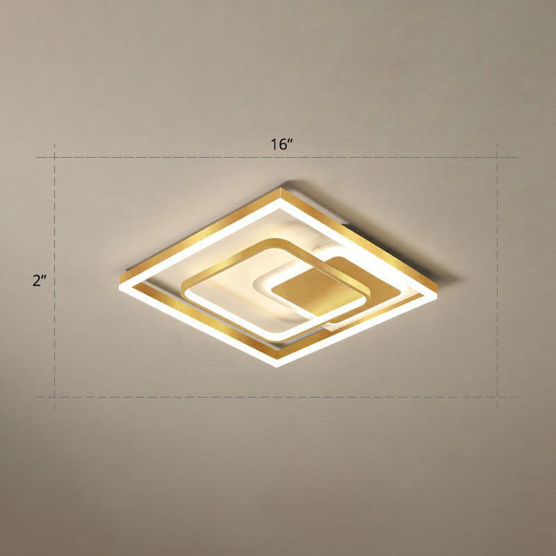 Modern Led Gold Rectangular Flush Mount Ceiling Light With Acrylic Shade / 16 Warm