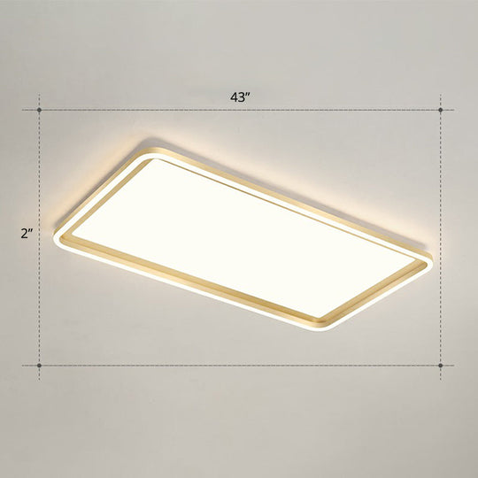 Gold Acrylic Led Flush Mount Ceiling Light For Minimalistic Rectangle Sitting Room / 43 Remote