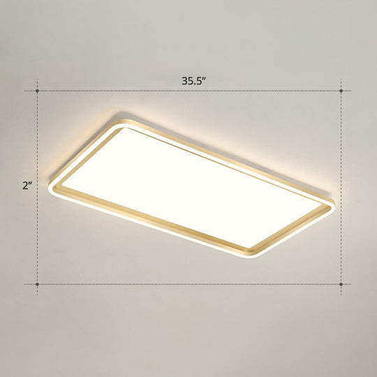 Gold Acrylic Led Flush Mount Ceiling Light For Minimalistic Rectangle Sitting Room / 35.5 Remote