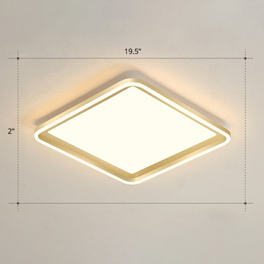 Gold Acrylic Led Flush Mount Ceiling Light For Minimalistic Rectangle Sitting Room / 19.5 Warm