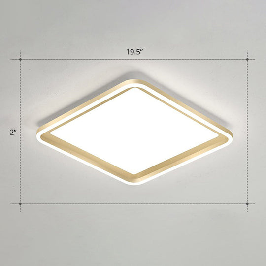Gold Acrylic Led Flush Mount Ceiling Light For Minimalistic Rectangle Sitting Room / 19.5’ White
