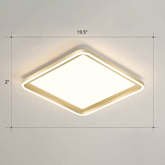 Gold Acrylic Led Flush Mount Ceiling Light For Minimalistic Rectangle Sitting Room / 19.5’ Remote