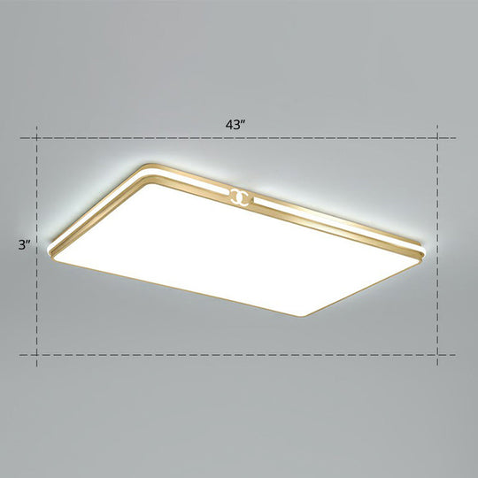 Contemporary Gold Finish Led Flush Mount Ceiling Light - Acrylic Rectangle Design / 43 White