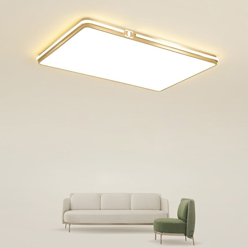 Contemporary Gold Finish Led Flush Mount Ceiling Light - Acrylic Rectangle Design