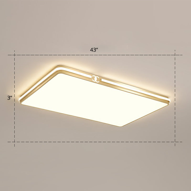 Contemporary Gold Finish Led Flush Mount Ceiling Light - Acrylic Rectangle Design / 43 Remote