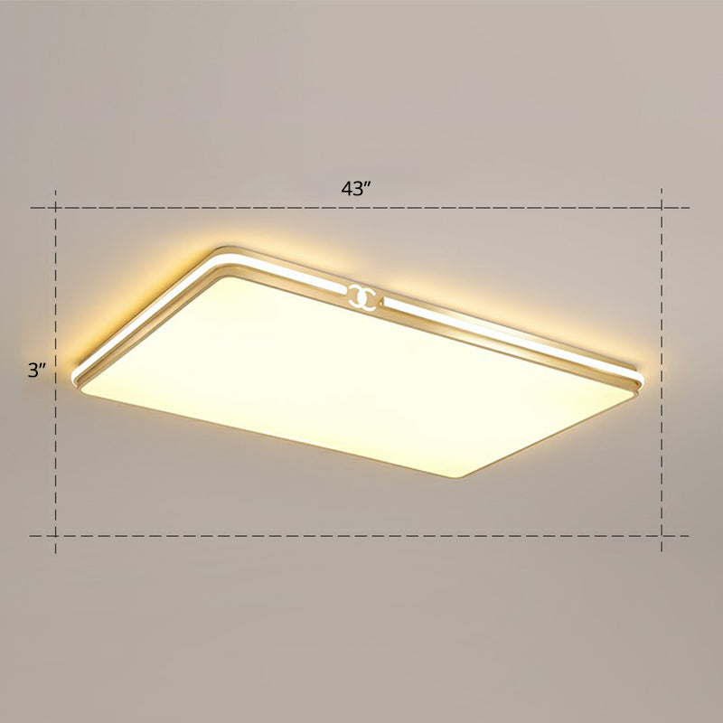 Contemporary Gold Finish Led Flush Mount Ceiling Light - Acrylic Rectangle Design / 43 Warm