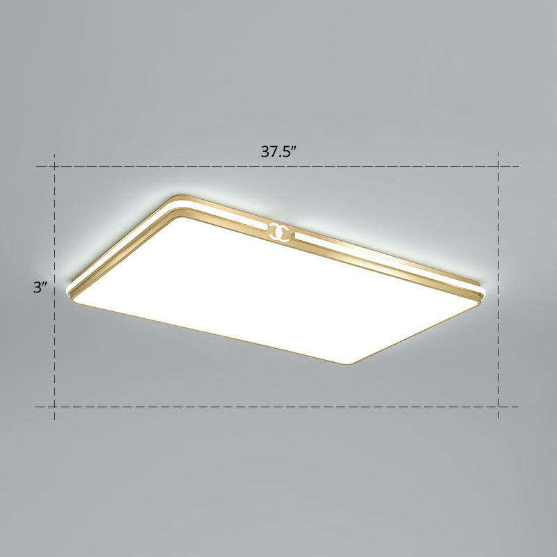Contemporary Gold Finish Led Flush Mount Ceiling Light - Acrylic Rectangle Design / 37.5’ White