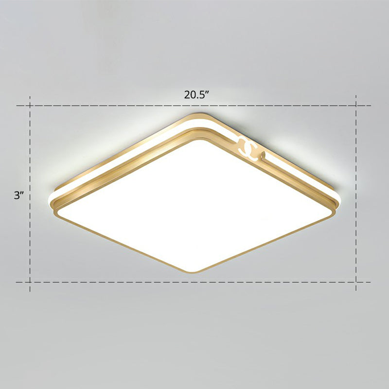 Contemporary Gold Finish Led Flush Mount Ceiling Light - Acrylic Rectangle Design / 20.5 White