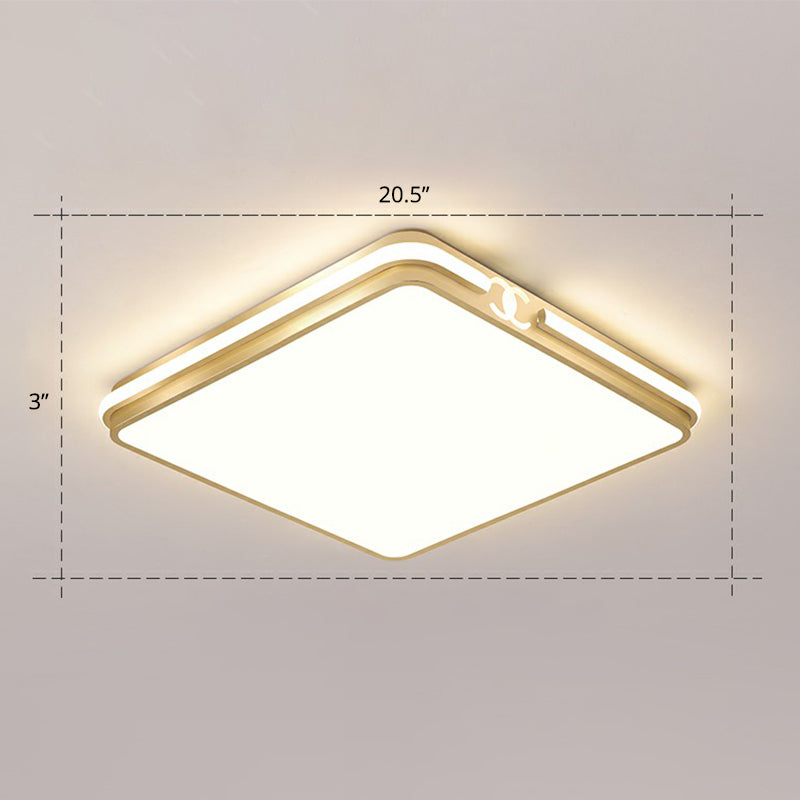 Contemporary Gold Finish Led Flush Mount Ceiling Light - Acrylic Rectangle Design / 20.5’ Remote