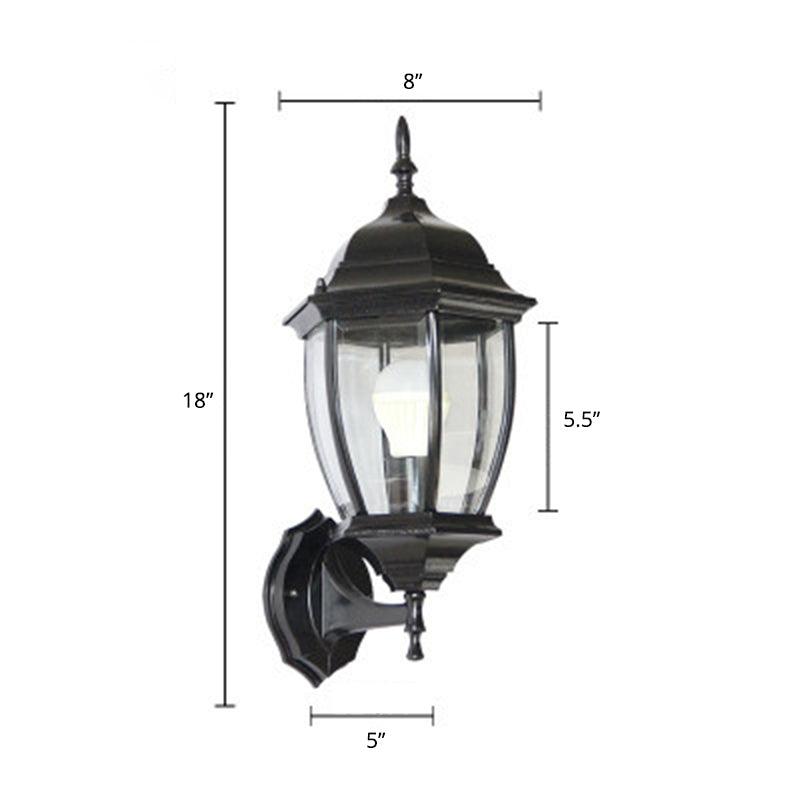Vintage Aluminum Bell Garden Wall Lamp With Glass Shade - 1-Light Mount Black / 8 Clear