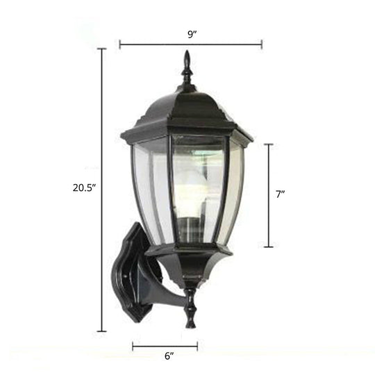 Vintage Aluminum Bell Garden Wall Lamp With Glass Shade - 1-Light Mount Black / 9 Clear