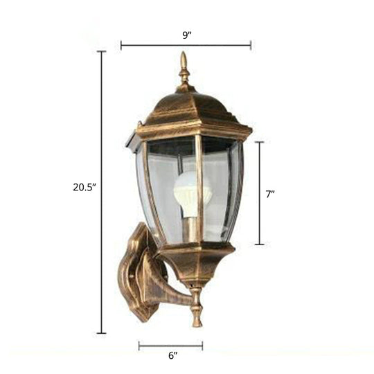 Vintage Aluminum Bell Garden Wall Lamp With Glass Shade - 1-Light Mount Bronze / 9 Clear