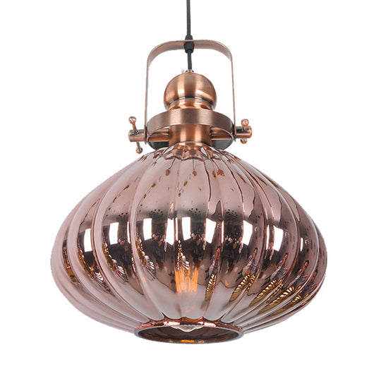 Melon Hanging Pendant Light - Traditional Copper/Chrome/Gold Glass Fixture For Living Room