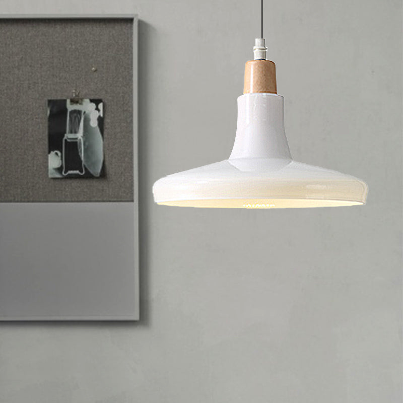 Modern Glass Pendant Lamp - White/Black Bowl Cone Or Saucer Design Led Ceiling Light In White/Warm