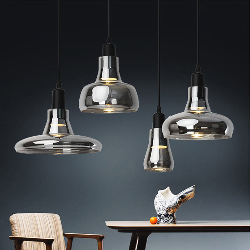 Modern Glass Pendant Lamp With Led Light In White Or Warm Tone - Bowl Cone Saucer Shape Black /