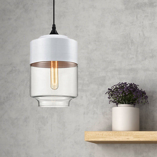 Modern 1-Light Drum/Cylinder/Jar Suspension Pendant – Clear/Yellow Glass White/Black Fixture
