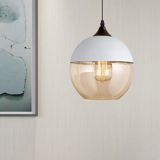 Modern 1-Light Glass Suspension Pendant In White/Black - 5/7/8 Wide Drum/Cylinder/Jar Clear/Yellow