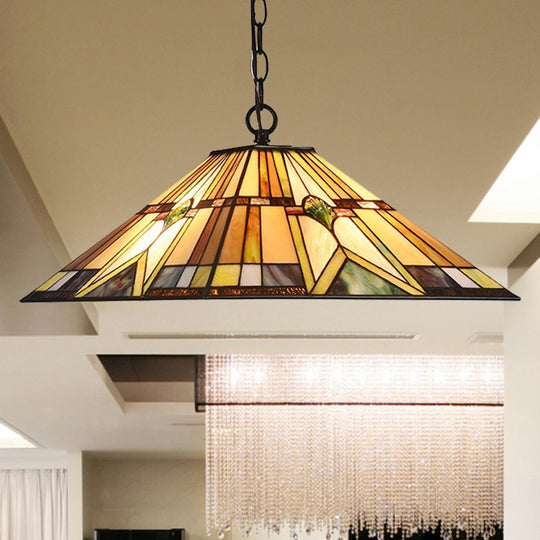 Tiffany Rhombus/Shell Ceiling Lamp - Brown Stained Art Glass Pendant Light For Dining Room / Shell