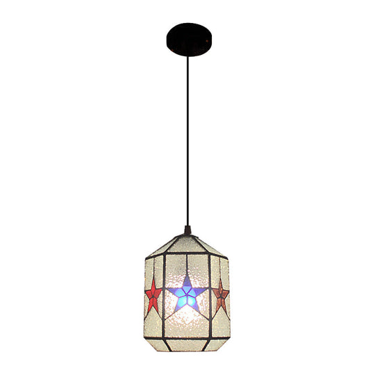 Stylish Star Design Pendant Ceiling Light - White/Clear Tiffany Art Glass Stainless 1-Light