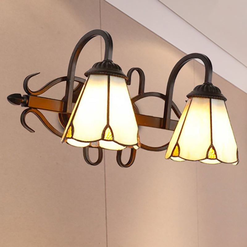 Tiffany Stained Glass Cone Sconce Lamp - Retro Wall Lighting For Living Room In Beige/Blue