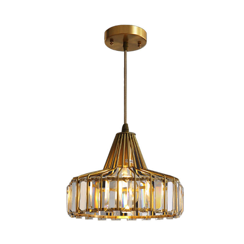 Contemporary Crystal Block Drum Pendant Light - Gold 1 10’/14’ Wide