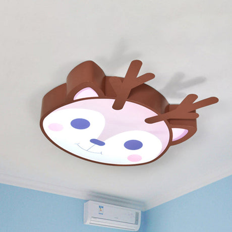 Sleek Sika Deer Flush Mount Ceiling Light - Perfect For Childs Bedroom Brown