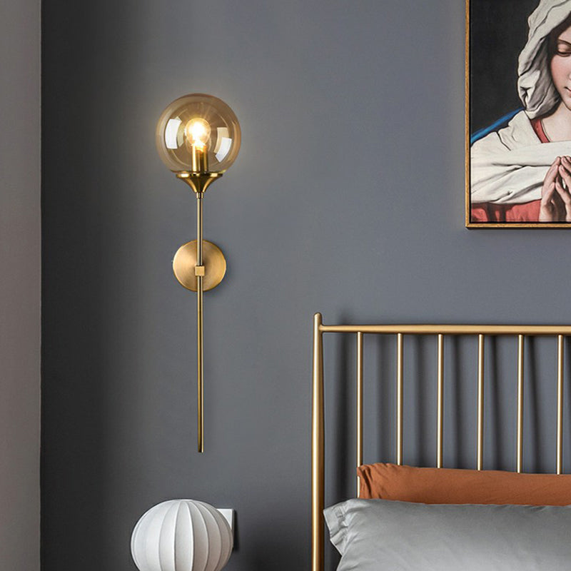 Modern Glass Wall Mount Lamp: Sleek Brass Sconce Light With Pencil Arm